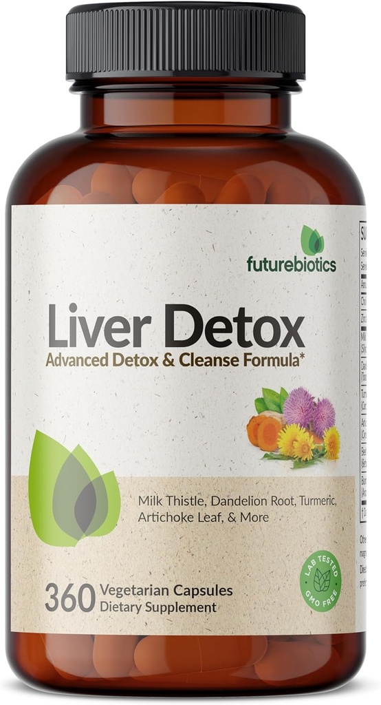 Futurebiotics Liver Detox Advanced Detox & Cleanse Formula는 우유 이틀, Dandelion Root, Turmeric Artichoke Leaf, & More, Non-GMO, 360 채식 캡슐과 건강한 간기능을 지원합니다.