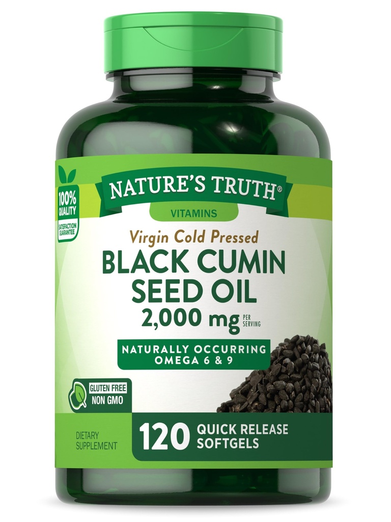 Nature's Truth Black Seed Oil Pills | 2,000mg | 120 Softgels | Virgin Cold Pressed Cumin | 비 GMO 및 글루텐 무료 보충