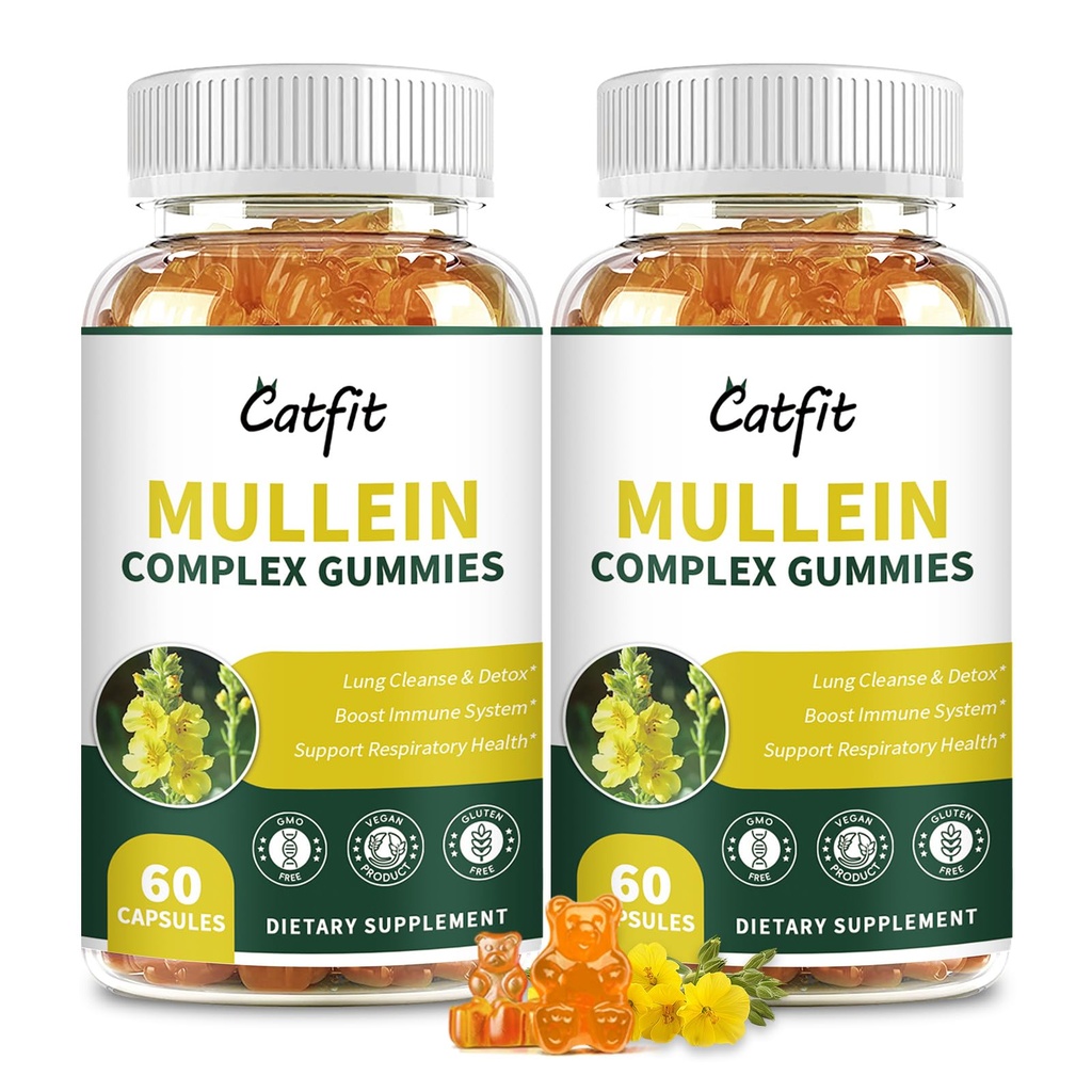 (120 PC) Lungs Detox– Mullein 잎 추출물 Quercetin, Respiratory & Immune 지원을 위한 Elderberry, 호흡 & 덩어리 Cleanse, Smokers, Vegan, 파인애플 맛, (2 팩)
