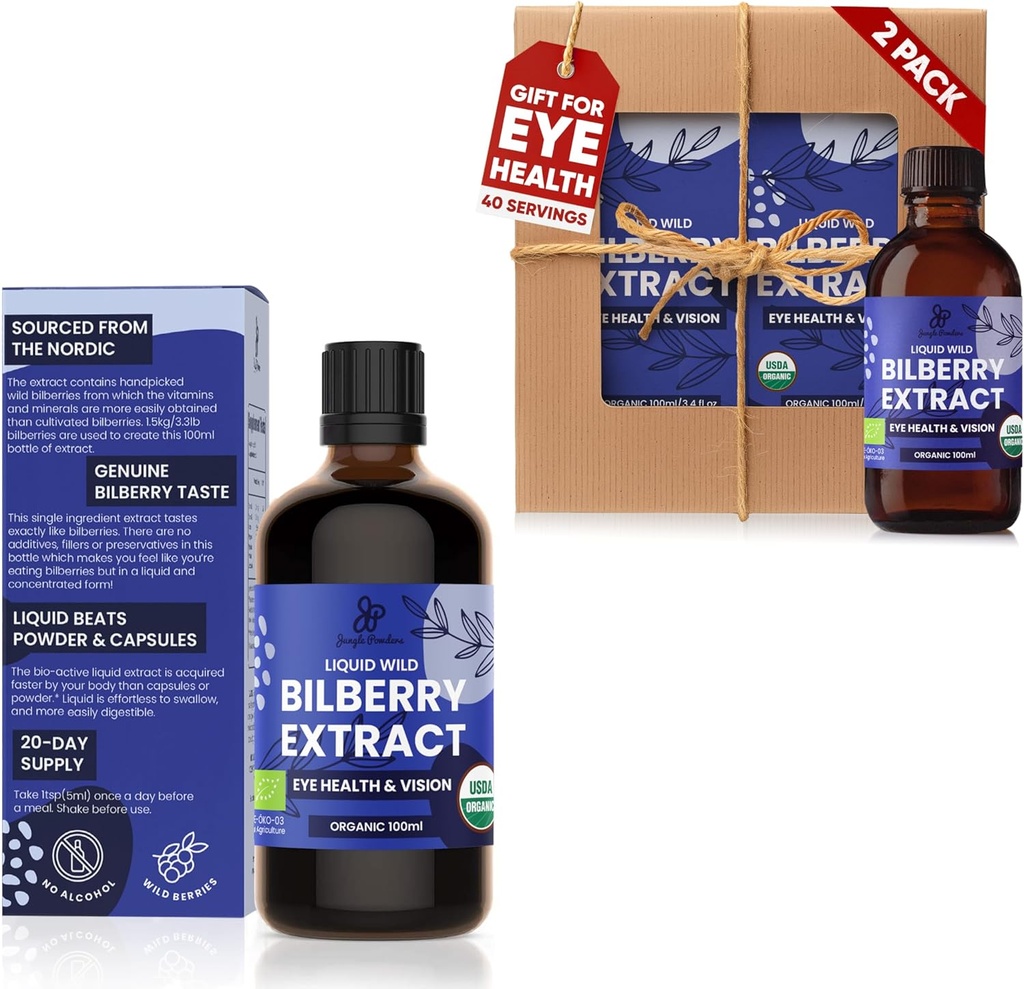 정글 분말 야생 Bilberry 추출 3x3.4oz 액체 Bilberry Anthocyanin 알코올 무료 유럽 블루 베리 Bilberry 보충 눈 높은 생체 이용성 액체 추출