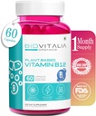 BIOVITALIA 비타민 B12 캡슐 메틸 Cobalamin 보충교재 1000mg 식물 기초를 두는 캡슐 - Wheat Grass Spirulina Beetroot로 Enriched Nerve 기능 & Metabolism를 지원하십시오 - 60 Vegan 모자