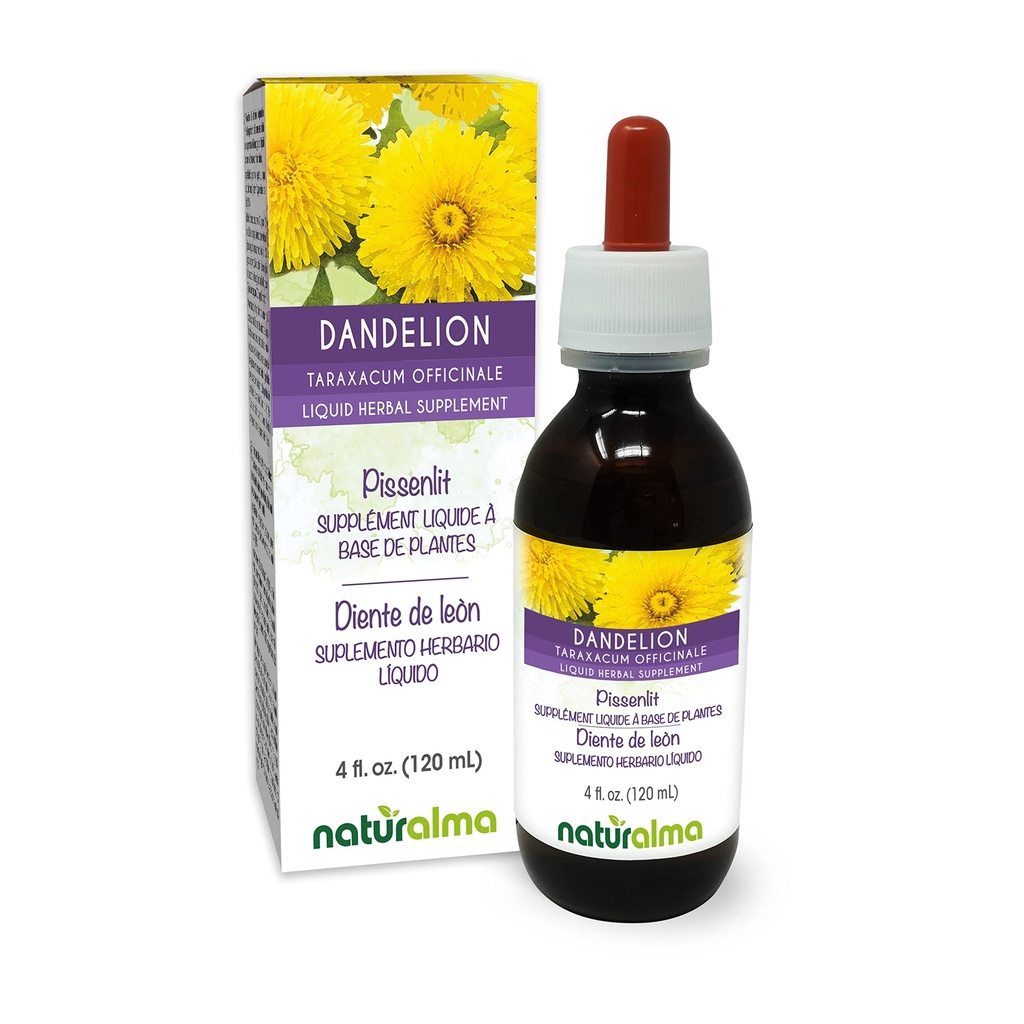 Naturalma Dandelion (Taraxacum officinale) 뿌리와 허브 알코올 - 무료 탄약 - 드롭 4 fl oz 액체 추출물 - 초본 보충 - Vegan