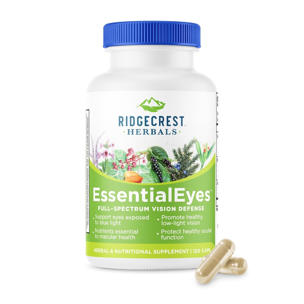 Ridgecrest Herbals EssentialEyes, 천연 눈 비타민 보충제, Lutein, Zeaxanthin, Bilberry Extract, 지원 눈 및 비전 건강 (120 Vegan Caps, 30 Serv)