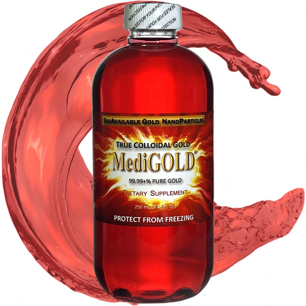 MediGOLD® True Colloidal 골드 AuNP 영양 보충 - 명확한 플라스틱 병에 250 mL