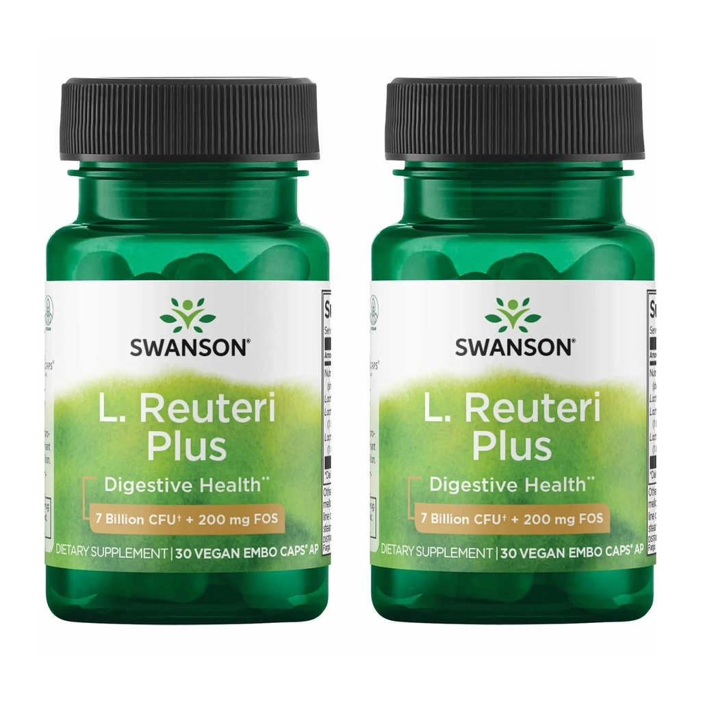 Swanson L. Reuteri Probiotic Plus w / L. Rhamnosus L. Acidophilus & FOS Prebiotic 소화 지원 - 캡슐 당 Gut 건강 w / 7 억 CFU를 촉진 - (30 Veggie 캡슐) (2 팩)