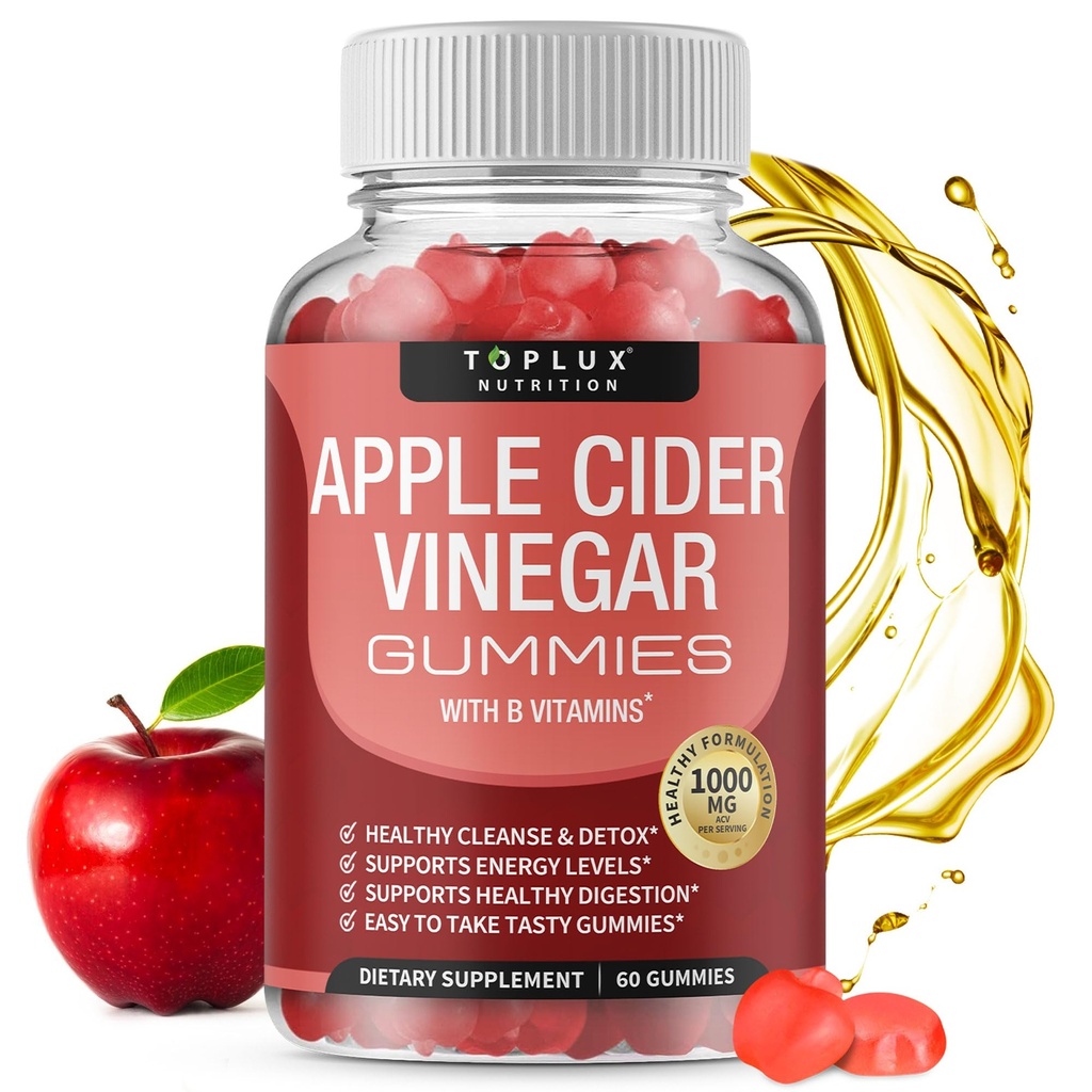 Toplux Apple Cider Vinegar Gummies - B12, Beet Root, Immune System, Detox & Cleanse, Apple Cider Vinegar Capsules, Men Women, 60 Gummies에 대한 1000mg ACV