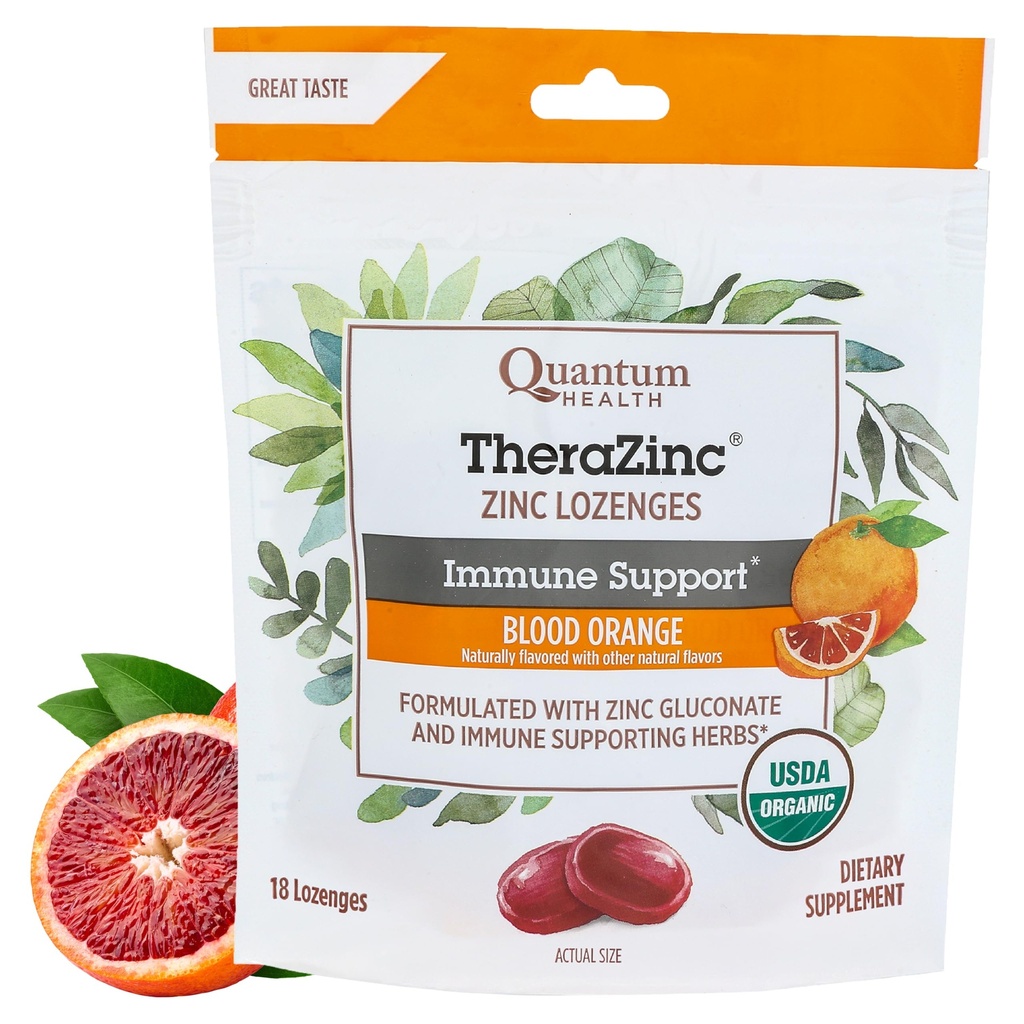 Quantum 건강 TheraZinc 유기 아연 Lozenges Echinacea & 성인 & 아이 12+를 위한 꿀 면역 지원 자연적인 맛의 혈색 주황색 빠른 기복 없음 aftertaste - 18 조사
