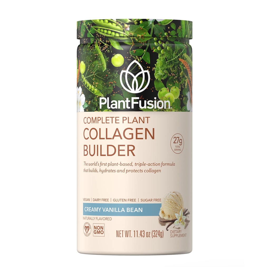 PlantFusion Vegan Collagen Powder - 근육 및 관절, 머리, 피부 및 손톱을위한 식물 기반 콜라겐 단백질 분말 - Keto, Gluten Free, Soy Free, Non-Dairy, No Sugar, Non-GMO - 바닐라 11.43 oz