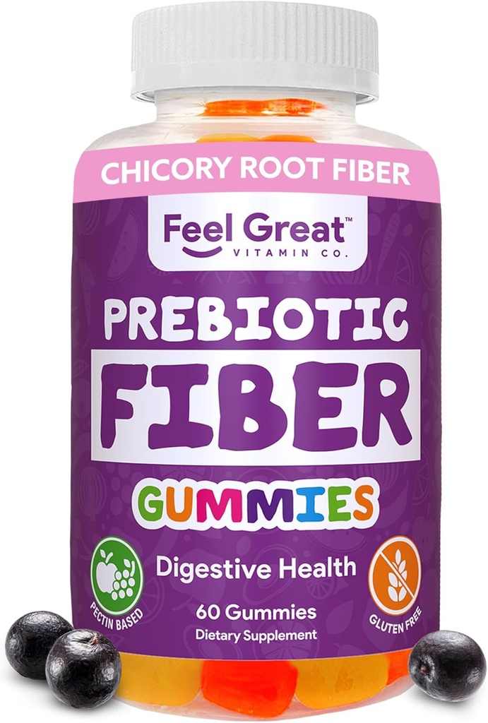 Prebiotic Fiber Gummies by Feel Great Vitamin Co (60 Gummies) | 는 소화 건강, 복원 자연 Gut Flora 및 지원 전반적인 건강 및 면역력을 향상시킵니다. | 채식 및 채식주의