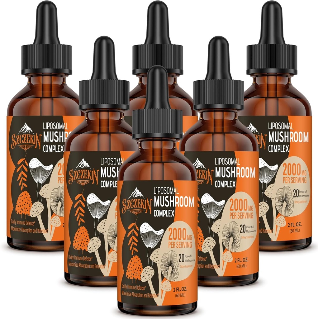 Liposomal 버섯 복잡한 하락 2000 MG - 20 유기 버섯 추출물 - Immunity, Cognitive 및 기억을 위한 진보된 액체 공식 - 사자 Mane 보충교재, Reishi, Cordyceps, Chaga, 180의 서빙