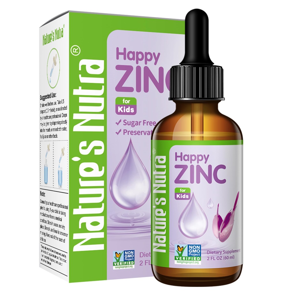 Nature's Nutra 행복한 아연, 아기, 유아, 어린이 및 어린이, TRAACS 킬레이트 아연, 높은 생체 이용성, 비 GMO, Kosher, 2 Fl. Oz (60ml)