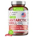 Astaxanthin 800mcg를 가진 순수성 실험실 남극 Krill 기름 2000mg Omega-3는 Omega 3, 지방산, DHA, EPA & Phospholipids - 60 Softgels에 있는 기억 부유한을 지원하기 위하여 보충합니다