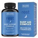 WellPath Rest Valerian Root Sleep Aid for Adults with Melatonin & L-Theanine | 추가 강도가있는 자연 및 초본 자환 | 5HTP, 레몬 발름, 차모마일, 60 Ct