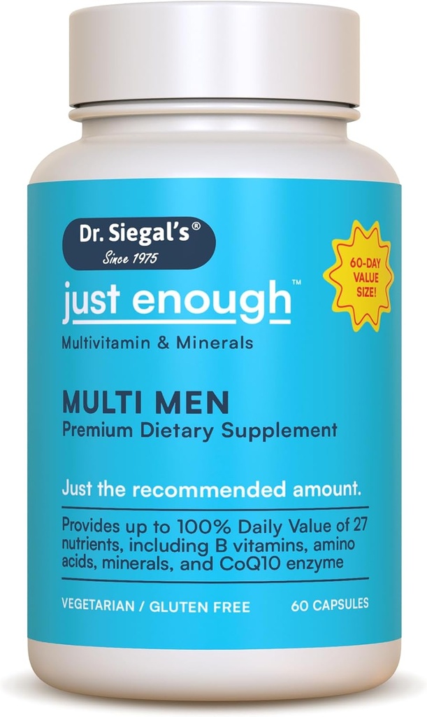 Dr. Siegal's Just Enough Multivitamins for Men - 60 캡슐 - 60 남성 캡슐에 대한 서빙 채식 멀티비타민 - 남성 멀티비타민 - 남성 멀티비타민 및 멀티 미네랄 보충