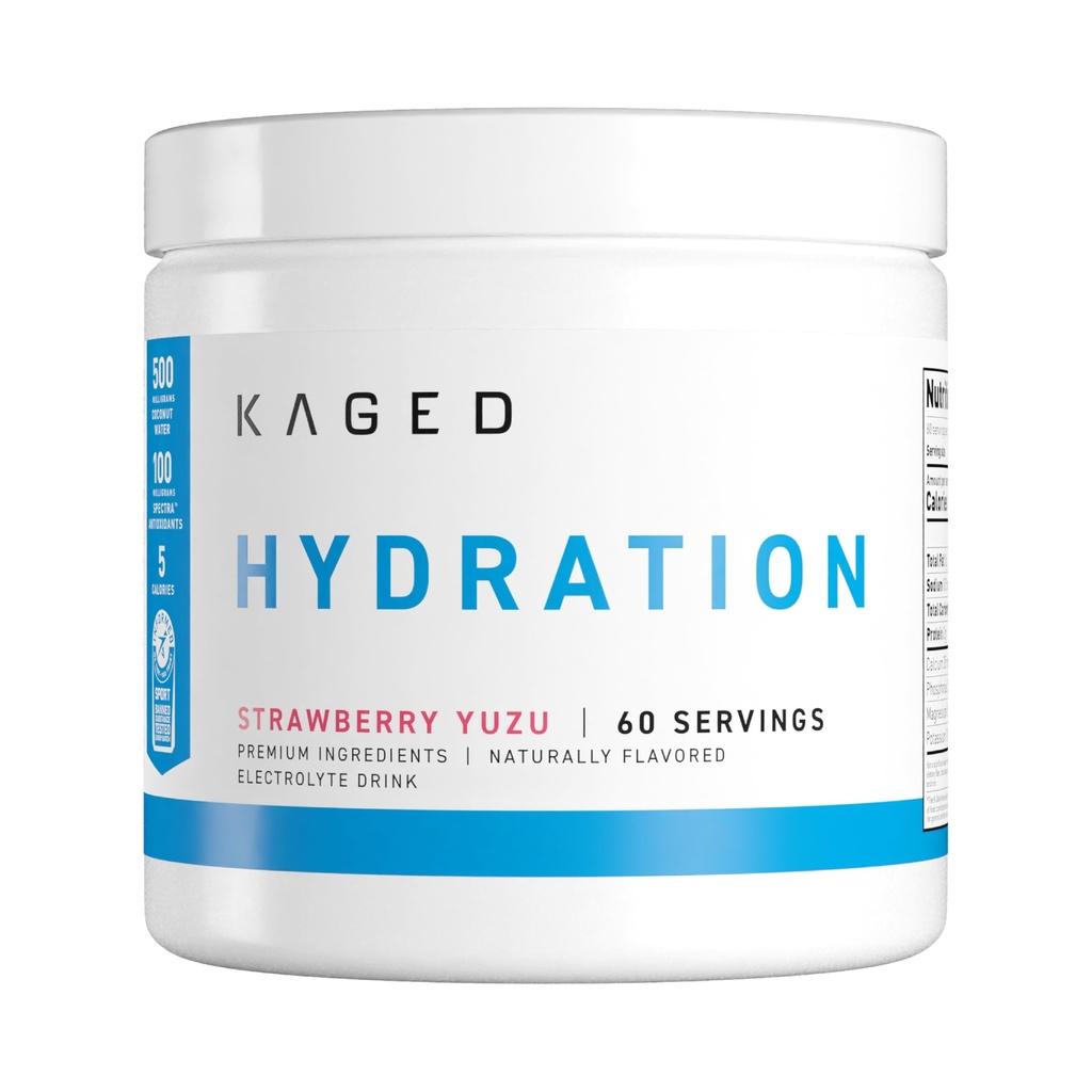 Kaged Hydration Electrolytes Powder | Strawberry Yuzu | Hydra-Charge Sports Drink Mix | Pre, Post, Intra Workout | Low Carb, Vegan, Gluten Free | 남성용 보충제 | 60 인분