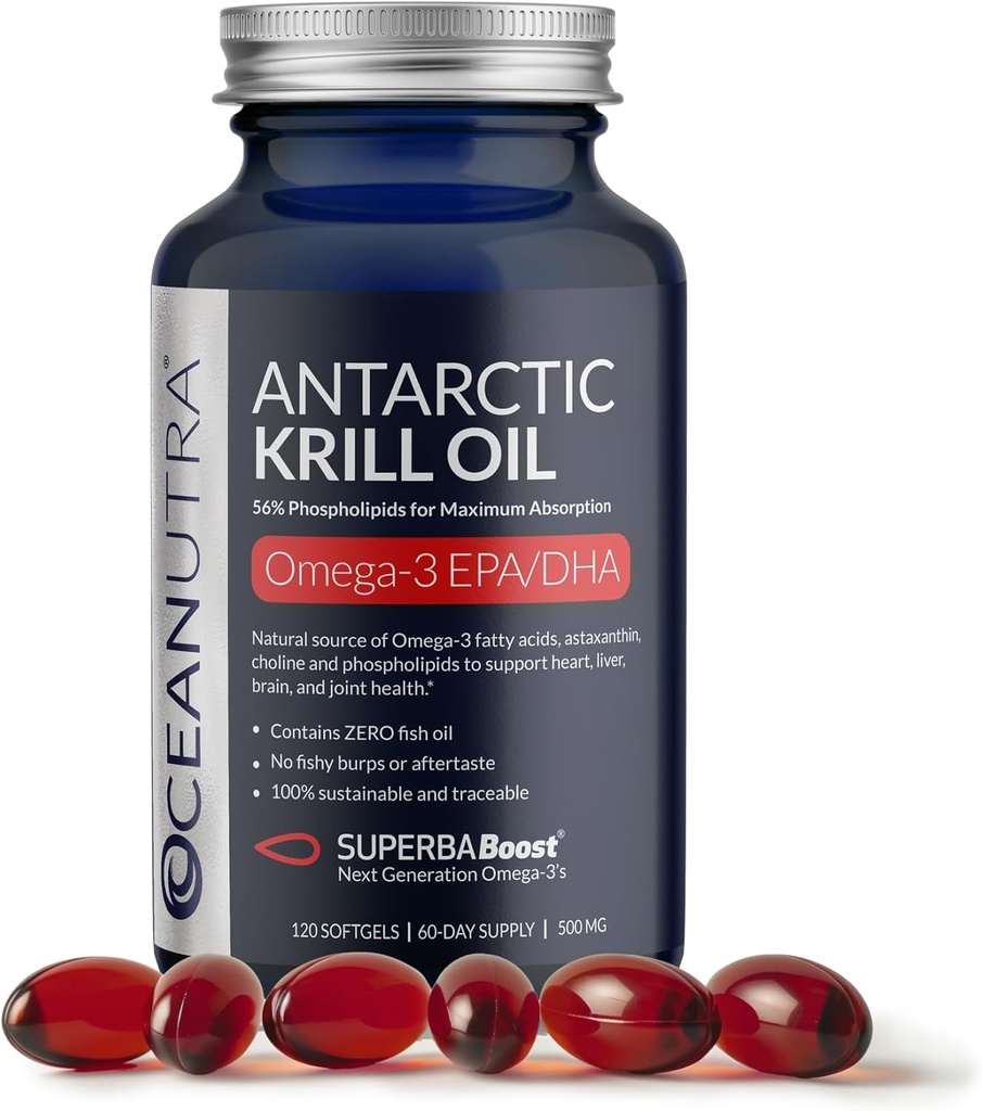 야생 잡은 박격포 Krill 기름 500mg Softgels, SuperbaBoost 오메가 3 보충교재, EPA & DHA, Astaxanthin, Choline, 56% Phospholipids, Sustainable, 물고기 기름 없음, 바닐라 풍미 (60 일 공급)