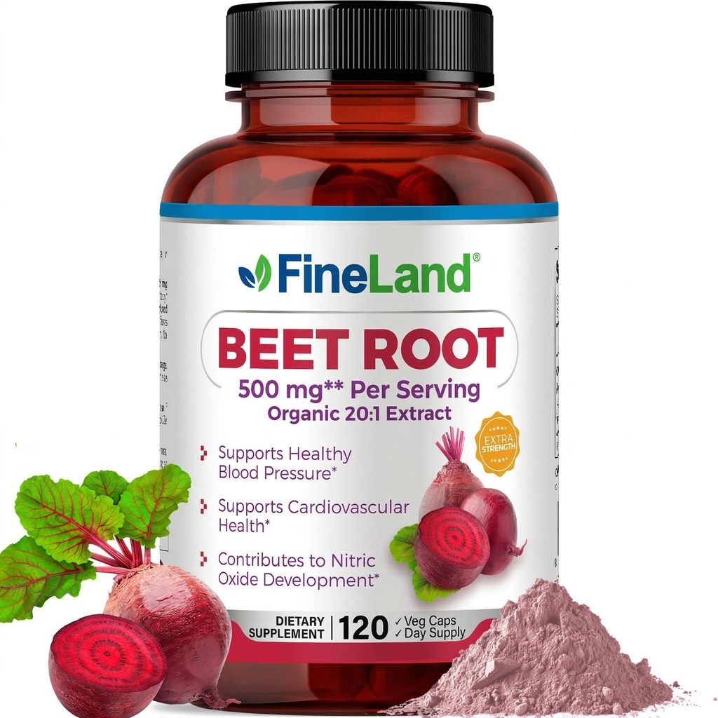 FineLand Beet 뿌리 캡슐 | 혈압 지원 10,000mg 서빙 당 동등한 | 20:1 추출,120 Vegan 캡슐 – 면역 체계, 순환 & 심장 건강 – 미국에서 만든 비 GMO