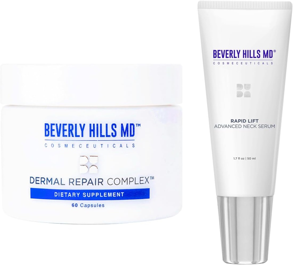 베벌리 힐스 MD 목 & 바디 콤보 Regimen 번들- Dermal Repair Complex & Rapid Lift Advanced Neck Serum- 도움 w/Hydration, 노화 피부의 외관, 주름, 미세 라인 및 지원 Collagen