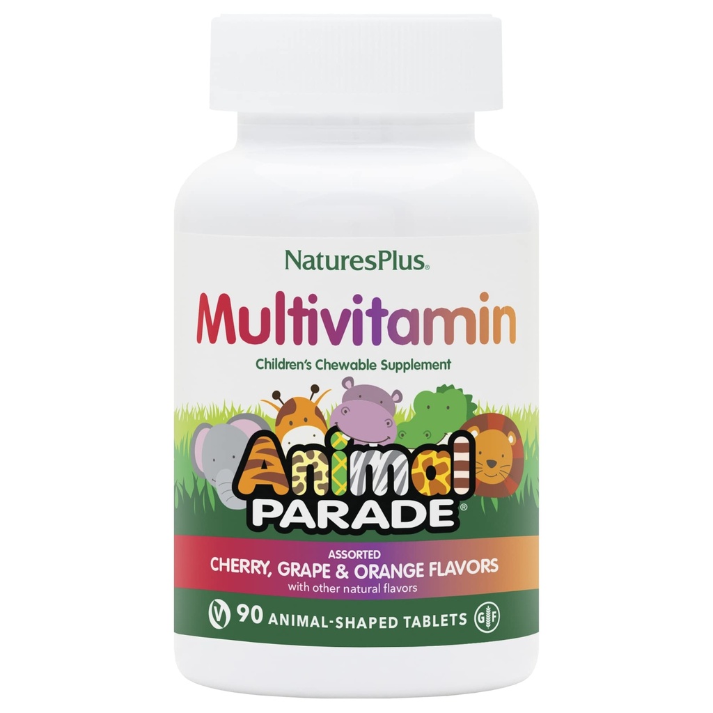 자연 플러스 동물 퍼레이드 어린이 Chewable Multivitamin - 90 동물 모양의 정제 - 자연 구색 풍미 - 채식주의, 글루텐 무료 - 45 서빙