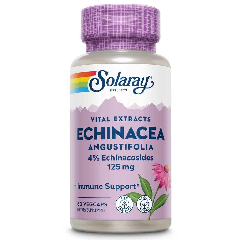 SOLARAY Echinacea Angustifolia 뿌리 추출물 125 mg | 건강한 면역 & 호흡 기능 지원 | 60 VegCaps