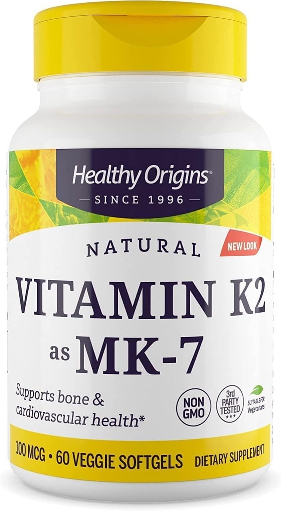 건강한 근원 비타민 K2 100 mcg (MK-7, 비 GMO, 글루텐 자유로운, Cardiovascaular 지원, 뼈 지원), 60의 Veggie 젤