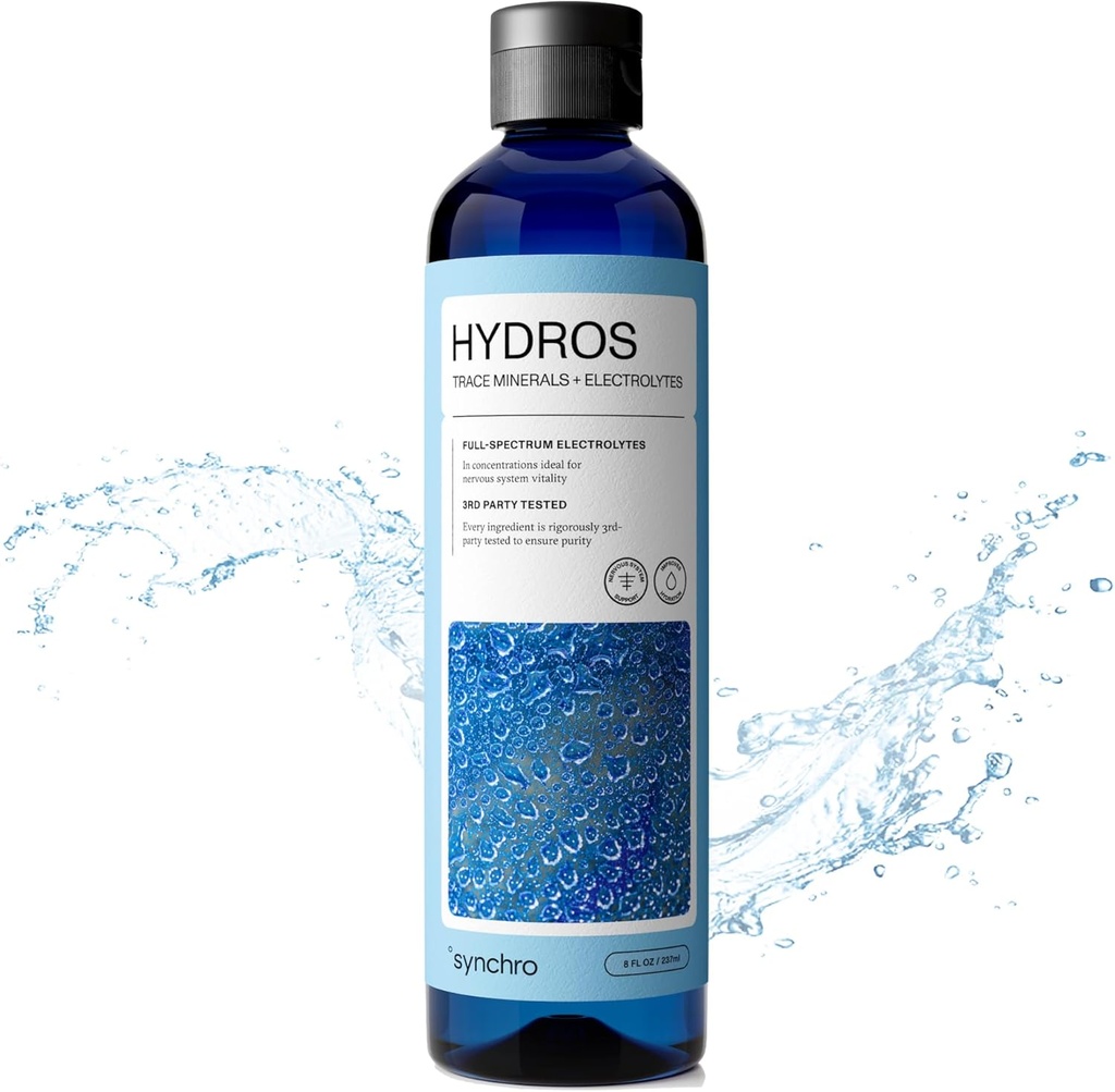 Synchro - Hydros Trace Electrolytes, Electrolyte Water 용 Mineral-Rich Water Drop, Nervous System Support 용 Electrolyte Drops, 식용수 용 미네랄 드롭, 8 fl oz