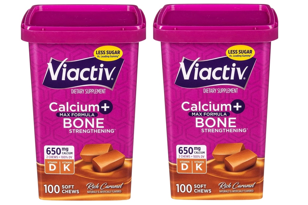 Viactiv 최대 공식 칼슘 + 비타민 D3 보충 뼈 건강을 위한, 부유한 Caramel, 100 연약한 Chews - 2 팩