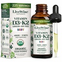 LiveWise Naturals Baby Vitamin D3-K2 Liquid Supplement, 유아 및 유아를위한 비타민 드롭, 건강한 성장, 개발 및 일일 웰빙, 유리 병에 사용하기 쉬운 Dropper, 1 Fl Oz