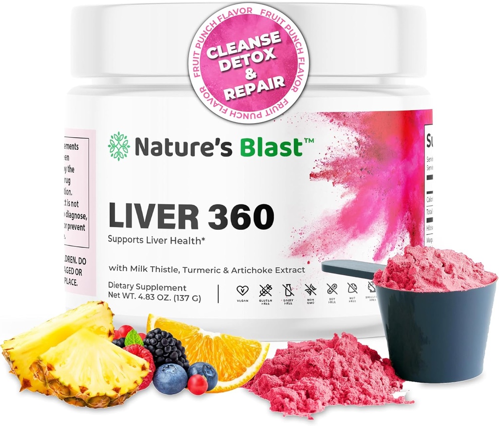 Liver 360 - Liver Cleanse Detox & 우유 이틀, Turmeric & Artichoke 추출물 과일 펀치 풍미를 가진 수선 분말 – 30의 서빙