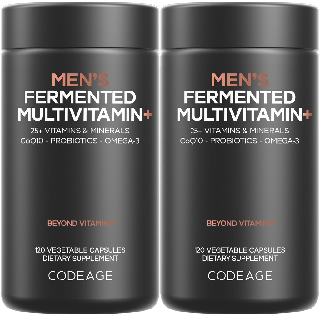 Codeage Men’s Daily Multivitamin – 25+ Essential Vitamins & Minerals, Organic Whole Foods, Probiotics, Omega-3, 아연, 비타민 A, B, C, D, E & K, 2 팩