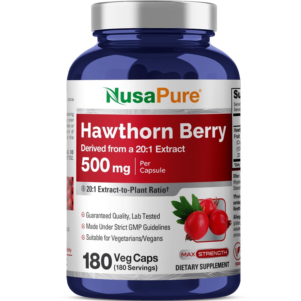 NusaPure Hawthorn Berry 20:1 추출물, 500 mg는 채식주의자, 채식주의자, 비 GMO 규정식 보충교재를 위해 적당한 10,000 mg 180 Veg 모자에 동등합니다