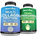 Nutrivein 프리미엄 멀티 콜라겐 캡슐 & Ashwagandha 보충 교재 번들: 몸과 마음을 위한 높은 흡수 Ashwagandha 뿌리 & 다 교원질 펩티드 캡슐