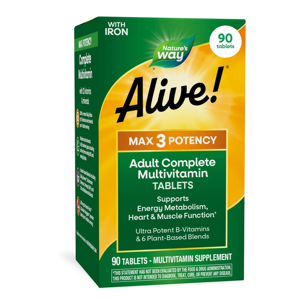 자연의 방법 살아! Max3 Potency 매일 Multivitamin, 메틸을 섞은 B12 및 Folate의 에너지 대사*, 90의 정제를 지원하는 매우 힘 B-vitamins
