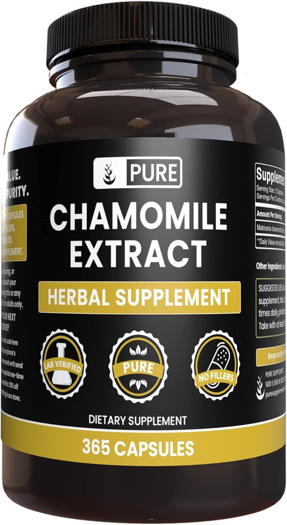 PURE ORIGINAL INGREDIENTS Chamomile Extract (365 캡슐) 마그네슘 또는 쌀 필러 없음, 항상 순수, 실험실 검증