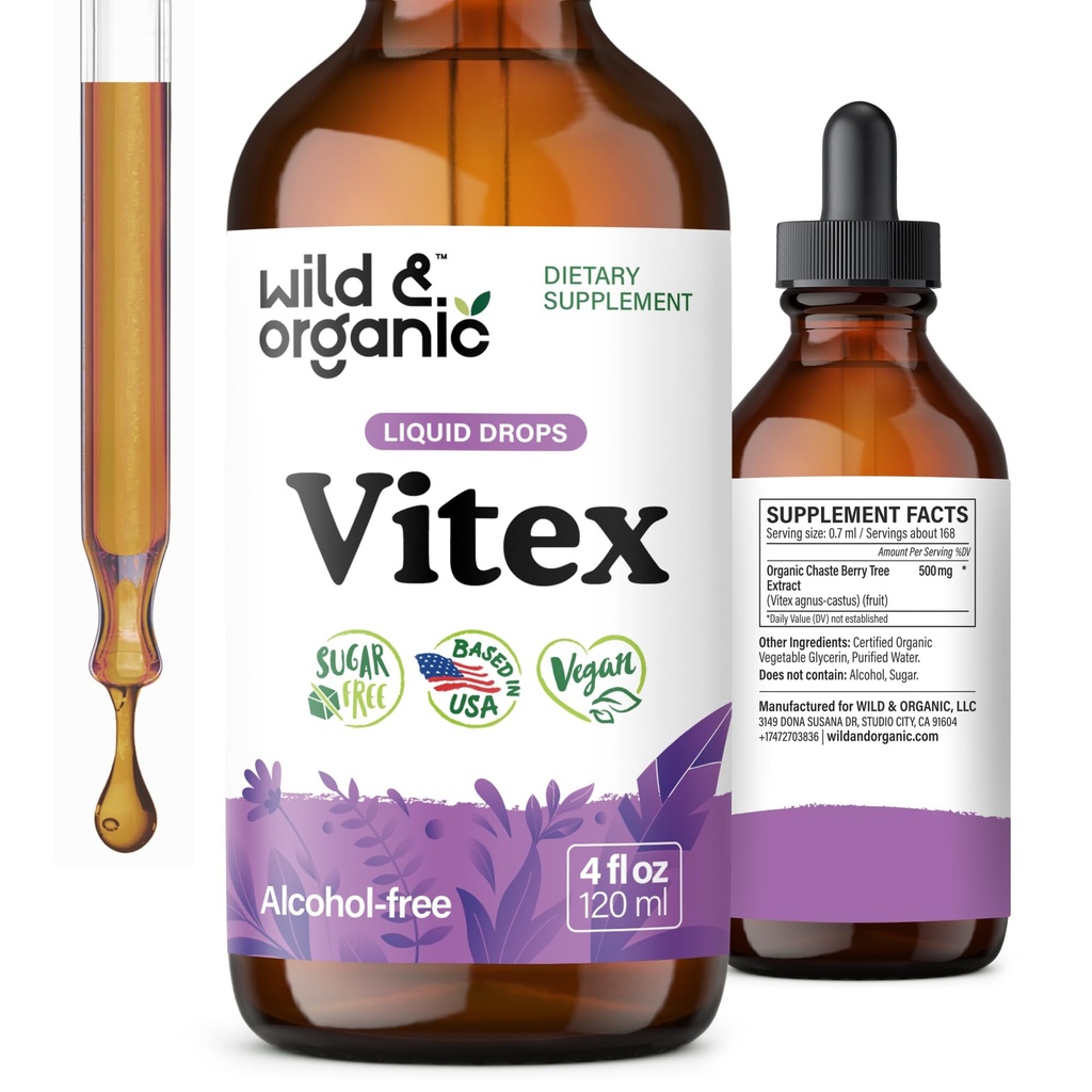 야생 & 유기 Vitex Tincture - 여성을위한 Vitex Chasteberry 보충 - 좋은 계류를위한 액체 Chaste Tree Berry 추출물 - 채식, 설탕 및 알코올 무료 허브 드롭 - 4 fl oz