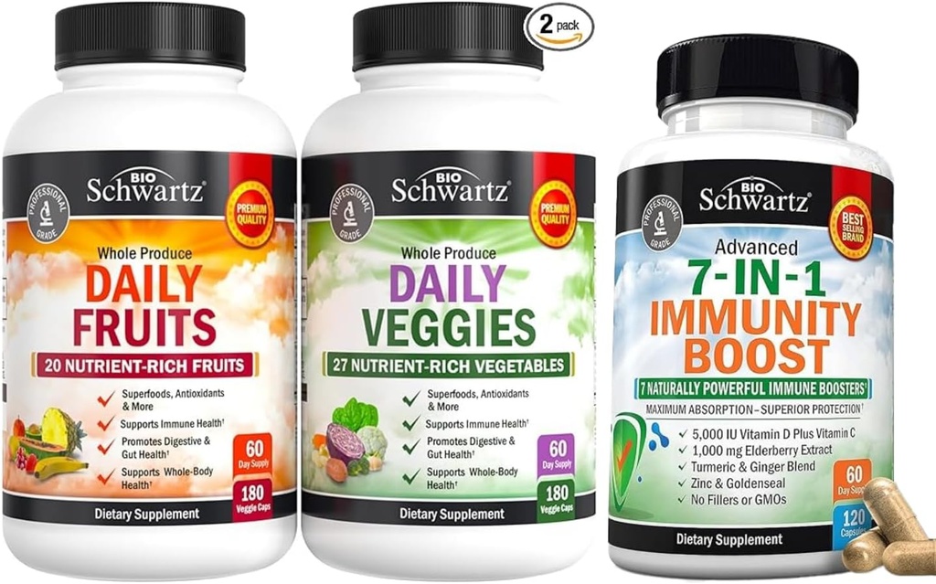 BioSchwartz 매일 과일과 Veggies 여성과 남성을위한 보충 (2 개월 공급) Plus 7 in 1 Immune Support Supplement with Antioxidants (2 개월 공급)