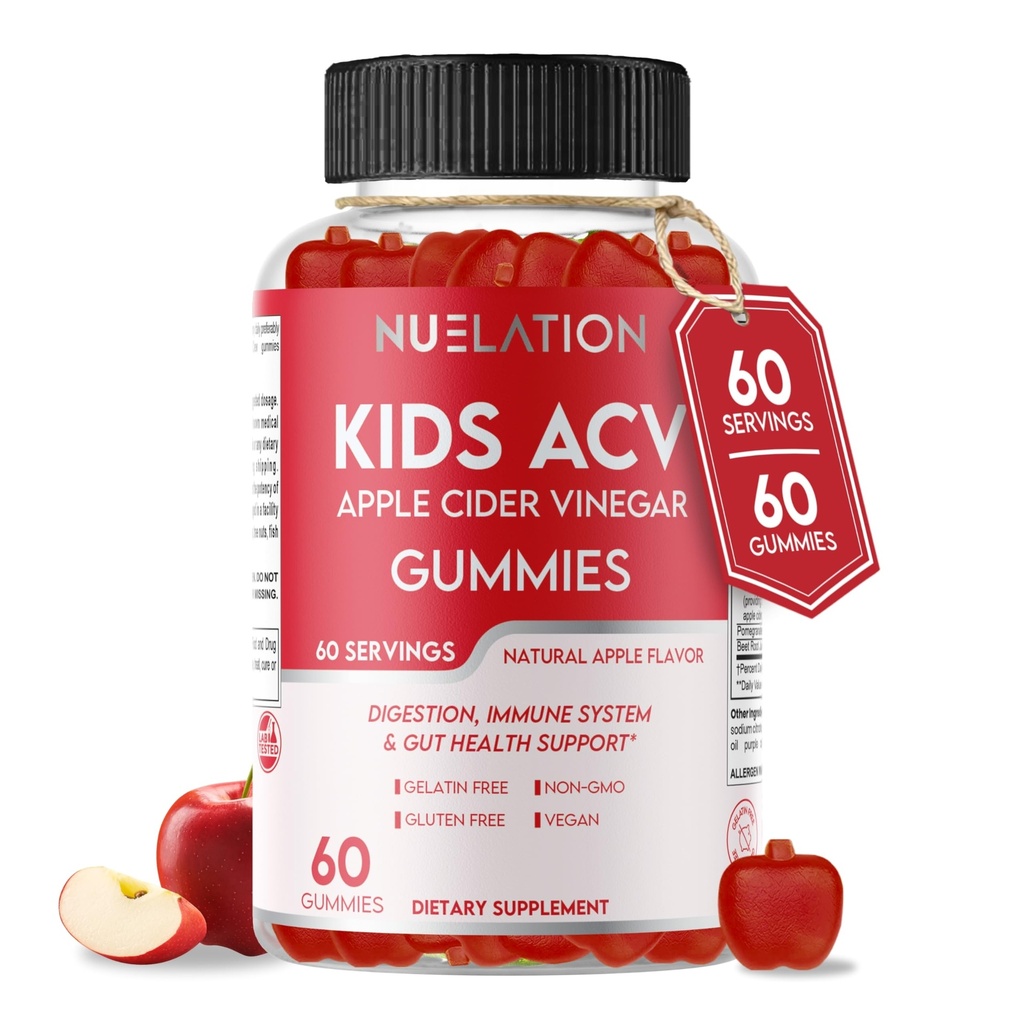 아이를 위한 Apple Cider Vinegar Gummies, 60의 봉사. 글루텐 무료, 채식 및 젤라틴 무료 ACV Gummies