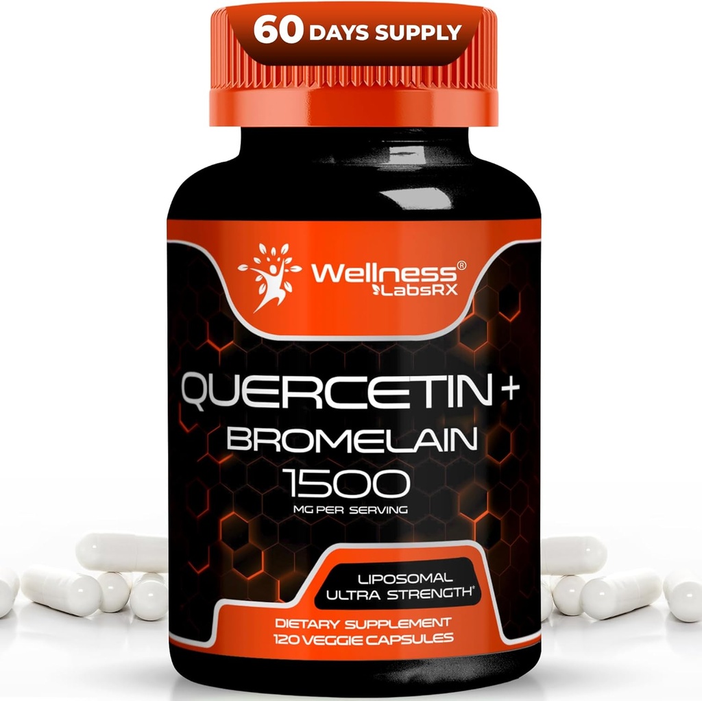 Bromelain 보충교재를 가진 Quercetin - 1500mg - 남자와 여자를 위한 면역 지원 그리고 심장 건강 캡슐, Quercetin 보충교재 도움 지원 합동 & 건강한 호흡 체계 - 120 조사