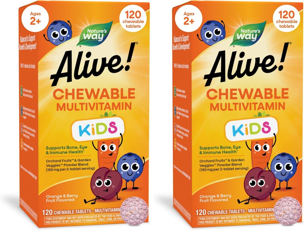 자연의 방법 살아! 아이들의 매일 Chewable Multivitamin, 지원 뼈, 눈, 그리고 면역 건강*, 오렌지 & 베리 과일 맛, 글루텐 무료, 120의 Chewable 정제 (포장 월병) (포장 2)