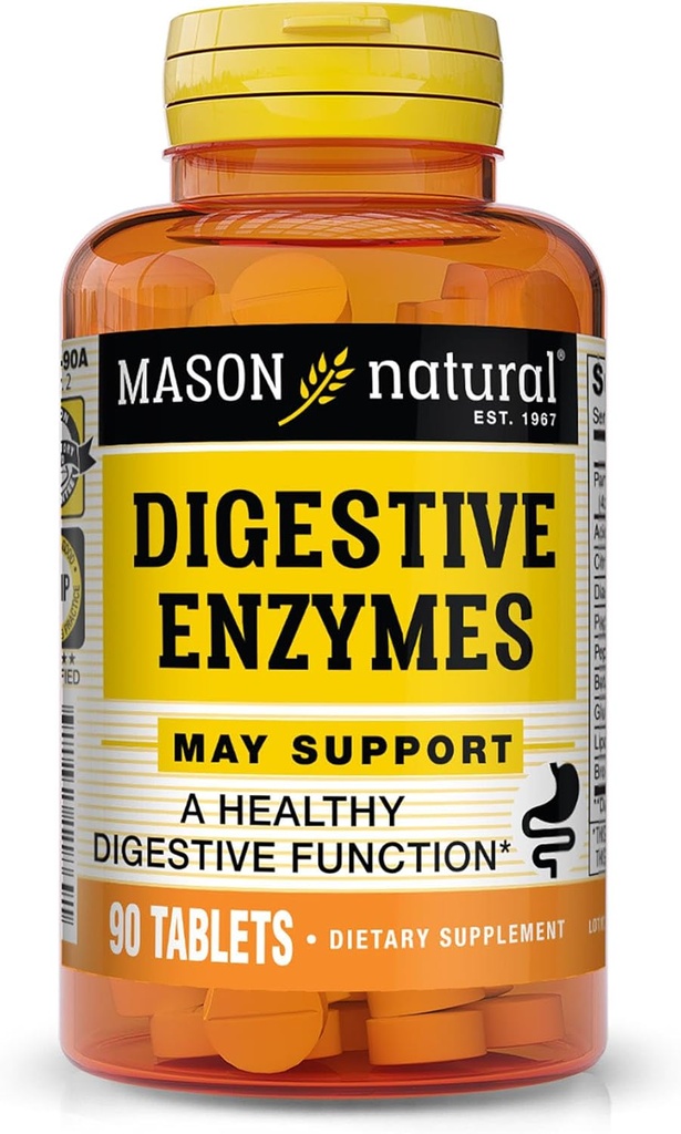 MASON NATURAL 소화 효소 Prebiotics & Probiotics, 지원 소화 건강 & Gut 균형, 90 정제