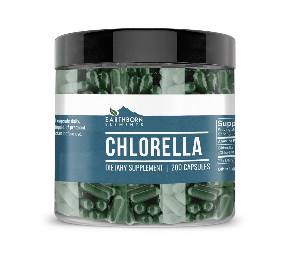 Earthborn 성분 Chlorella 200의 캡슐, 순수한 & Undiluted, 첨가물 없음