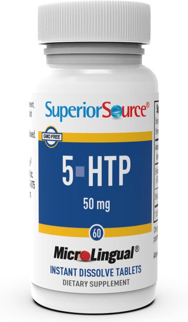 우수한 소스 5-HTP 50 mg - 자연 보충 보조 휴식 수면 & 신경 전달 기능 - 뇌 건강 및 기능 지원 - 5-Hydroxytryptophan 보충 - 60 즉시 정제를 용해