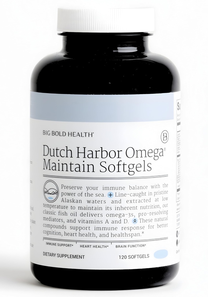 Big Bold Health Dutch Harbor Omega는 Softgel을 유지 - 프리미엄 알래스카 석탄 생수 오일 (120 카운트) - EPA, DHA, DPA - 천연 비타민 A 및 D - MSC 인증을 가진 지속 가능한 Sourced Omega-3 보충