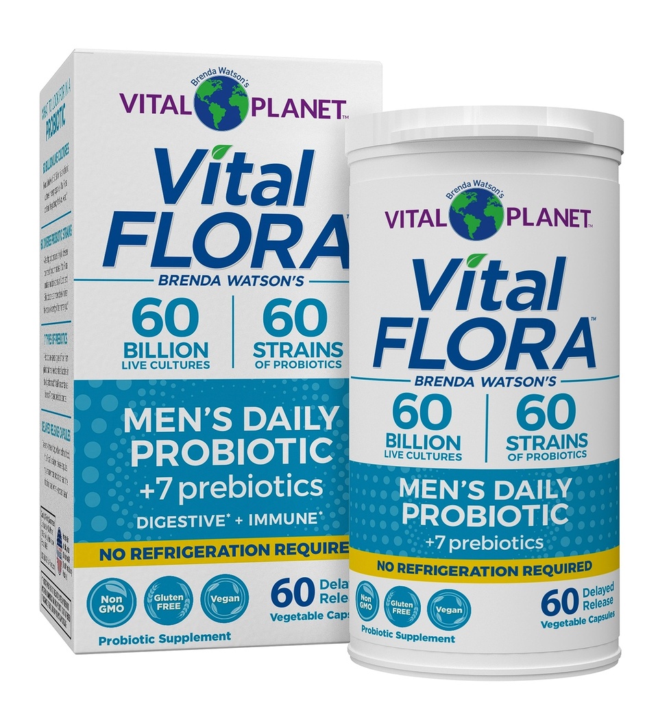 Vital Planet - 남성을위한 바이탈 Flora Probiotics, 60 억 CFU, 60 디버스 스트라인, 7 유기 Prebiotics, 면역 지원을위한 남성 일일 유통 안정 Probiotics, 가스 구호, 소화 건강 60 캡슐