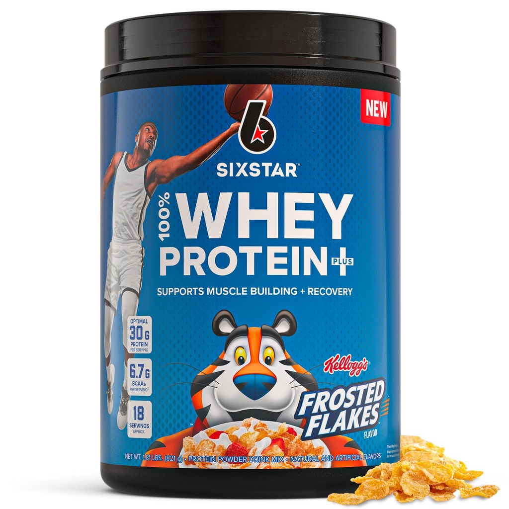 6 스타 Whey Protein Powder Plus - Whey Isolate Powder, BCAA, 30g Protein, Immune Support - 포스트 운동 보충 - Kellogg의 서리 조각 풍미, 1.8 파운드