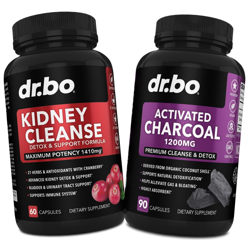 Kidney Cleanse Detox & 활성 Charcoal - 자연적인 Cranberry & Uva Ursi 추출물은 Kidney, Bladder & Urinary Tract Health를 지원합니다 - Stomach Gas & Bloating 지원을 위한 코코넛 숯 약