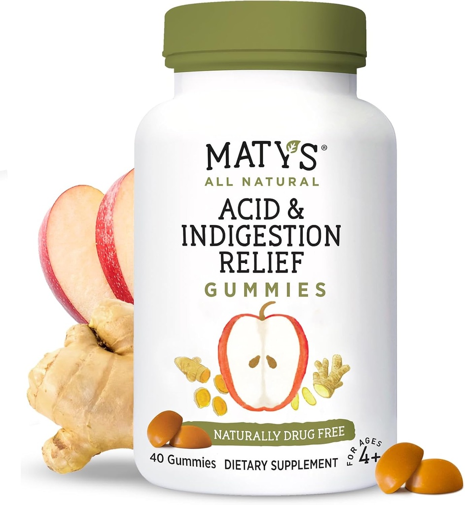 Matys 산 & Indigestion 안전 Gummies, 성인 & 아이에 있는 Occasional 산 Reflux & Heartburn를 위한 안전한 Antacid 4 년 오래 +, 낮은 설탕, 글루텐 자유로운, 애플 Cider Vinegar, 40 조사로 만드는 Vegan Gummy