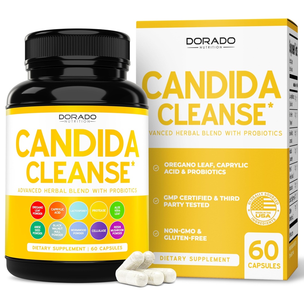 Candida Cleanse Detox (60 카운트) 남성과 여성을위한 Candida Killer Complex와 함께 Overgrowth 치료를위한 고급 11-in-1 공식 - 세 번째 파티 테스트 - 미국에서 만든