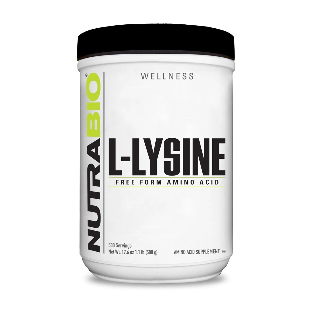 NutraBio L-Lysine 분말 500g – 단백질 대사, 교원질 지원, & 면역성 건강을 위한 근본적인 아미노산 – 순수한, 불연성, 비 GMO, Vegan- 500 서빙