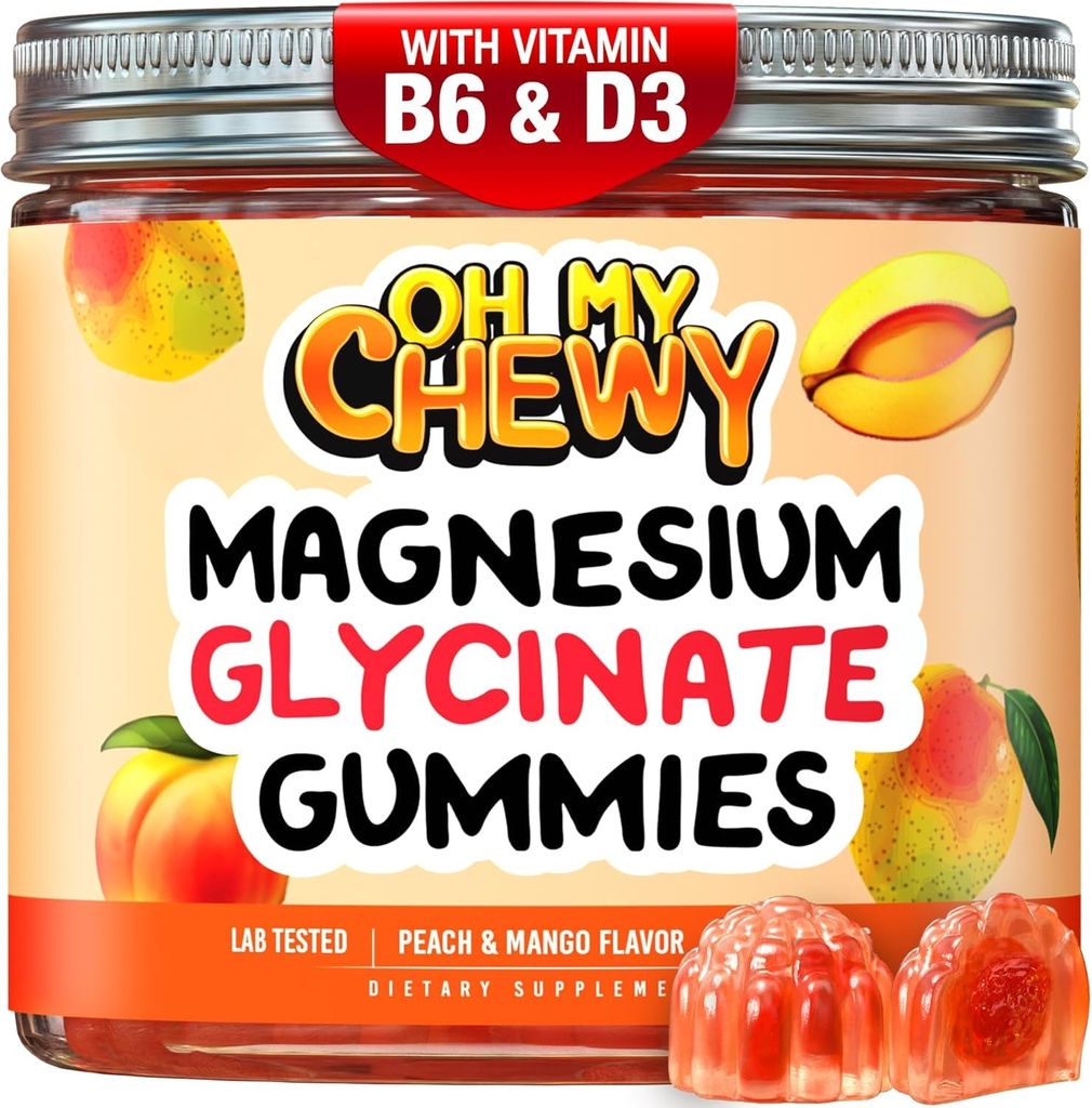 Center-Filled Magnesium Glycinate Gummies 400MG - 어린이, 청소년 및 성인을위한 높은 흡수 - 수면, 캘름 및 근육 휴식을위한 보충 B6 & D3 - 글루텐 무료 및 비건 친화적 인 - 60 개
